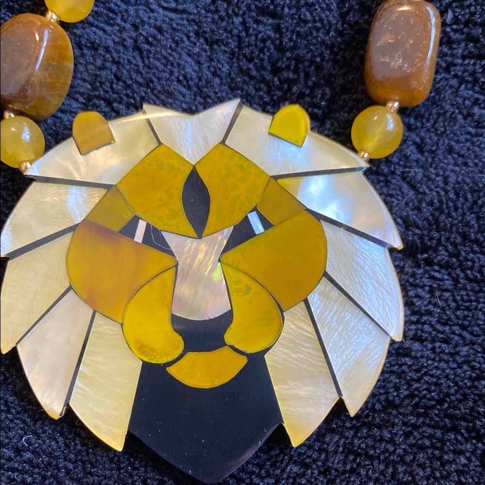 Lee Sands Bold Yellow Lion Pendant Necklace